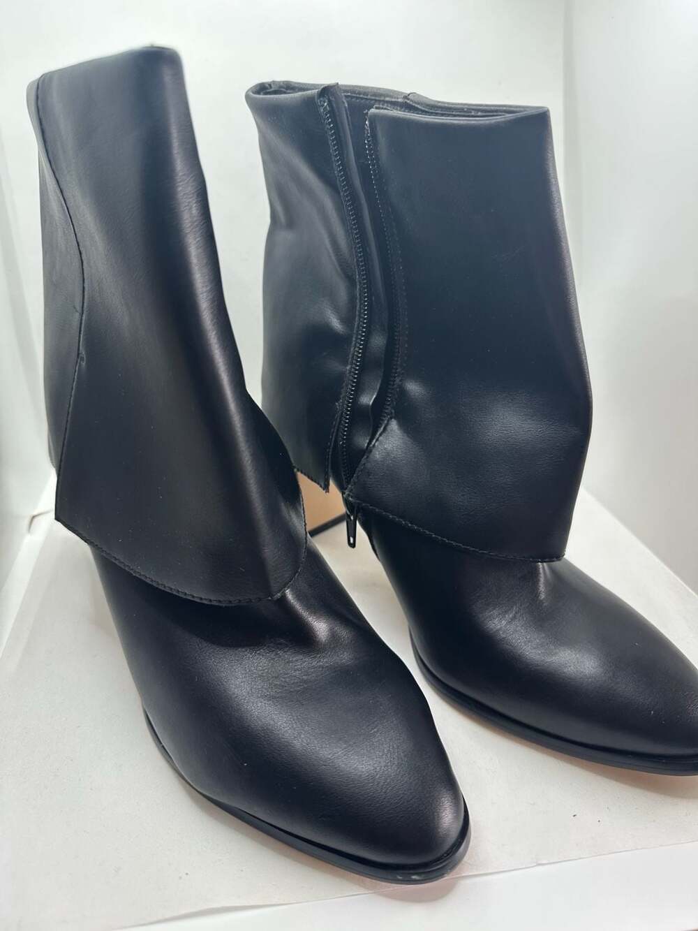 XOXO Annie Ankle Boots Size 7.5M Black Foldover Pointed Toe Block Heel